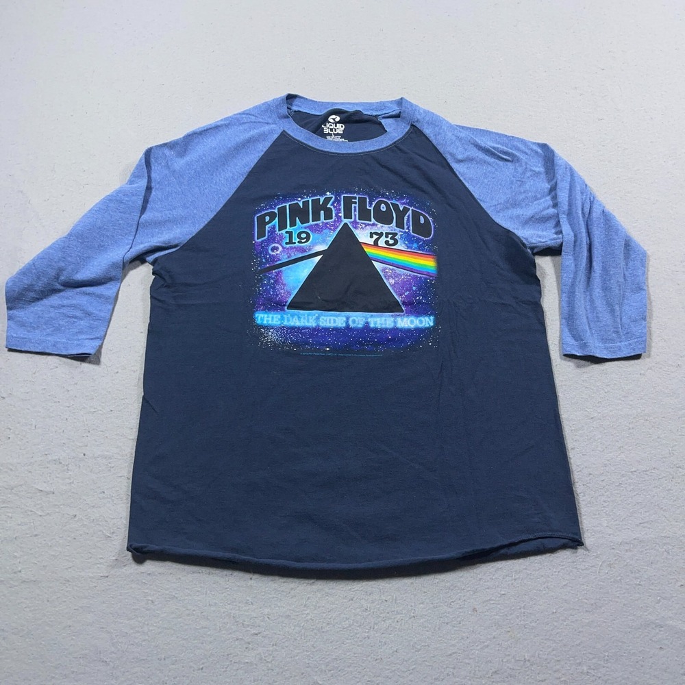 Liquid Blue Pink Floyd Shirt Men Large Raglan Baseball Navy Blue Heather Retro